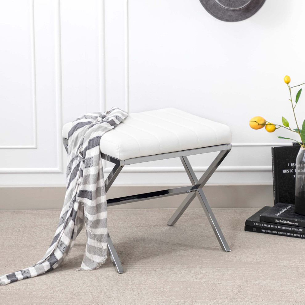 Channel Tufted Faux Leather X Bench   Contemporary   Vanity Stools And Benches   by Duhome inc  Houzz