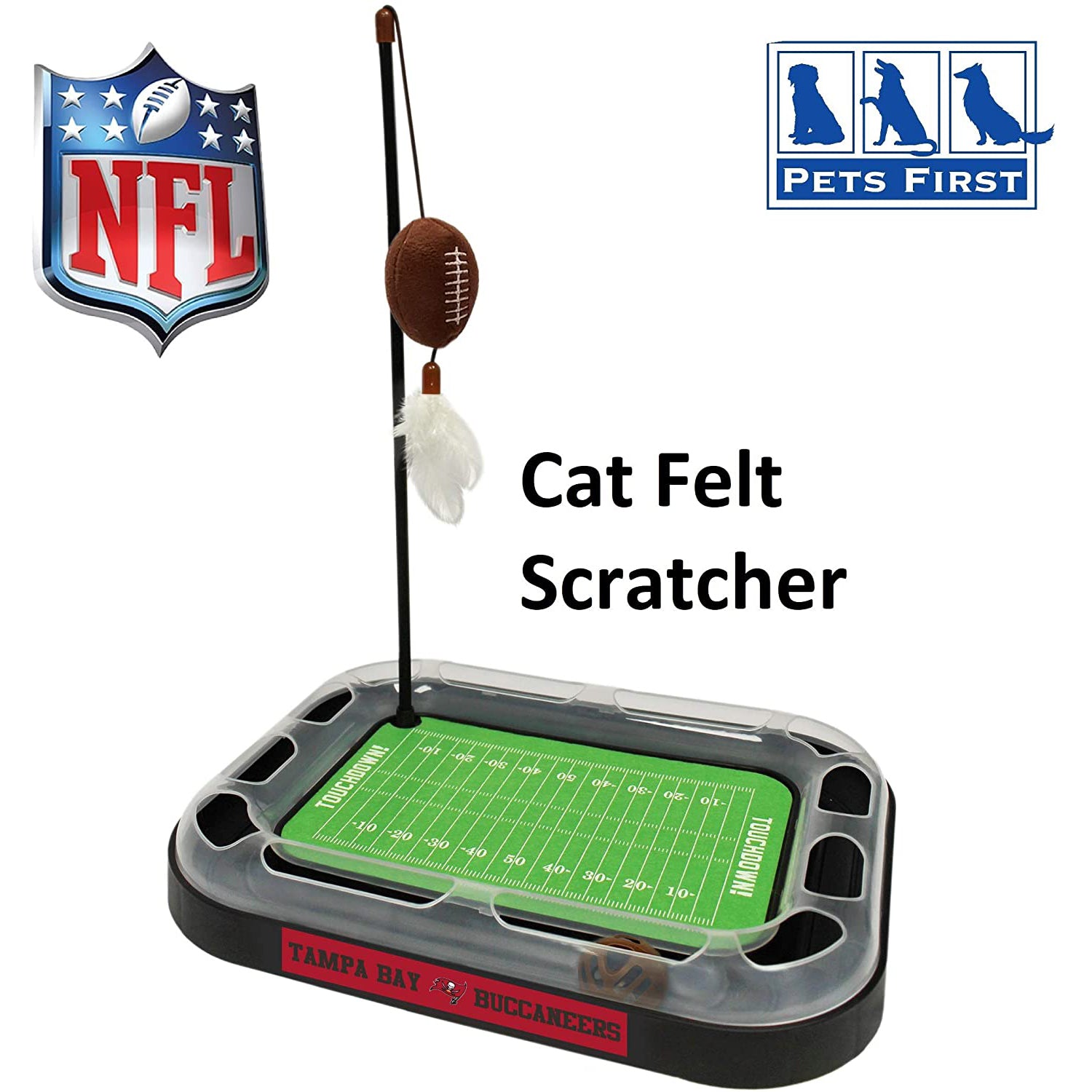 NFL Tampa Bay Buccaneers Cat Scratcher Toy with Catnip Plush and Feather Cat and Kitty Toy