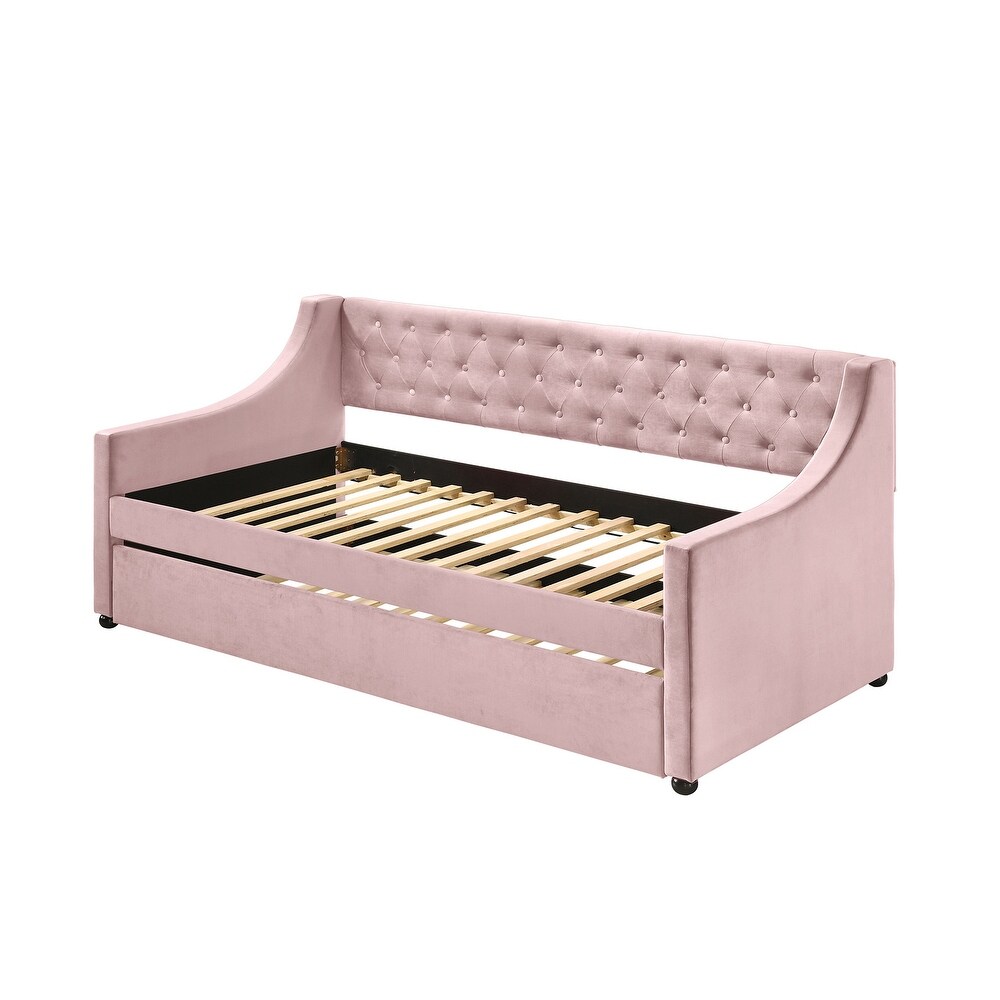 Modern Style Twin Daybed  Bed Frame With Tufted Back And Trundle