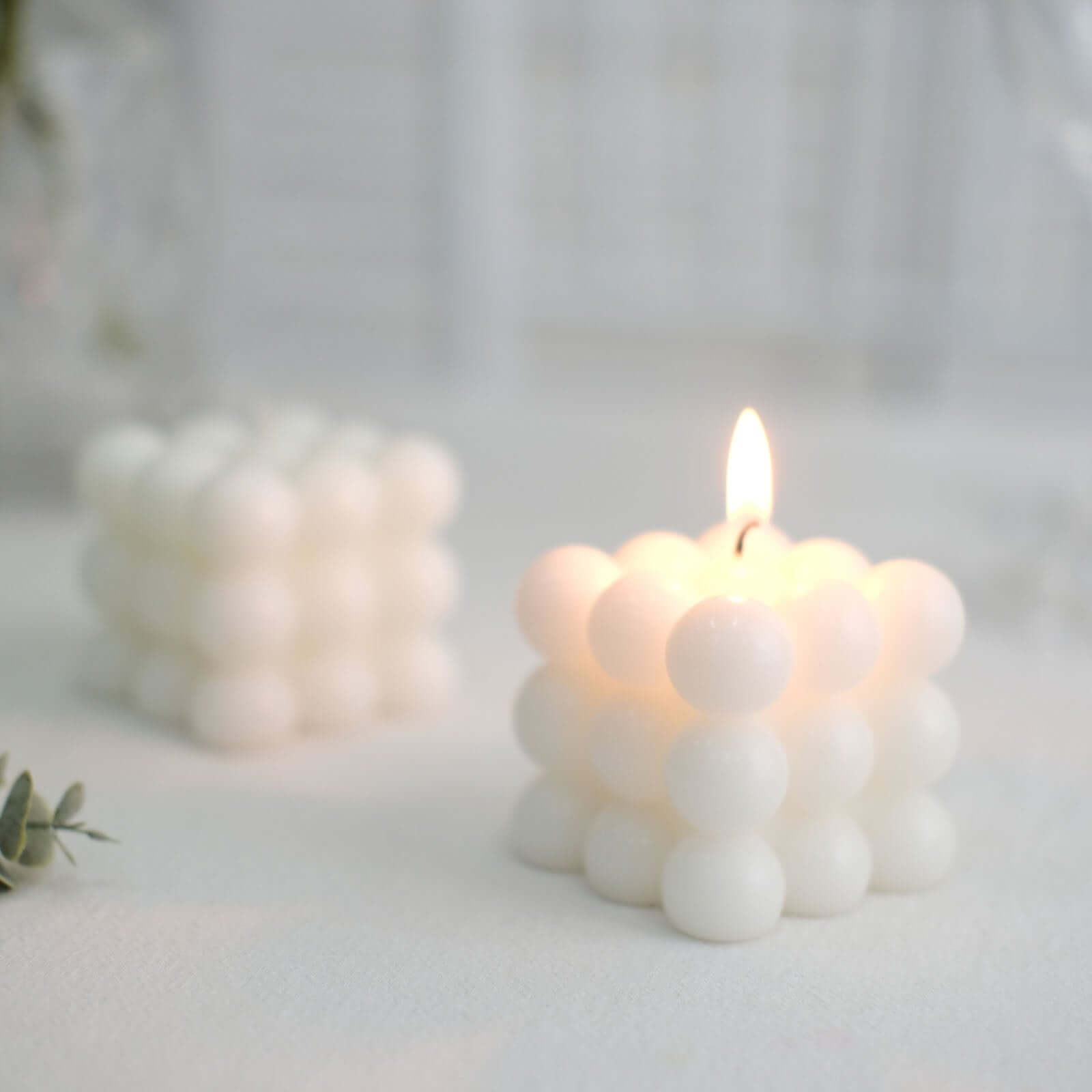 2 Pack White Bubble Cube Decorative Paraffin Wax Candle Set, Unscented Long Burning Pillar Candle Gift 2