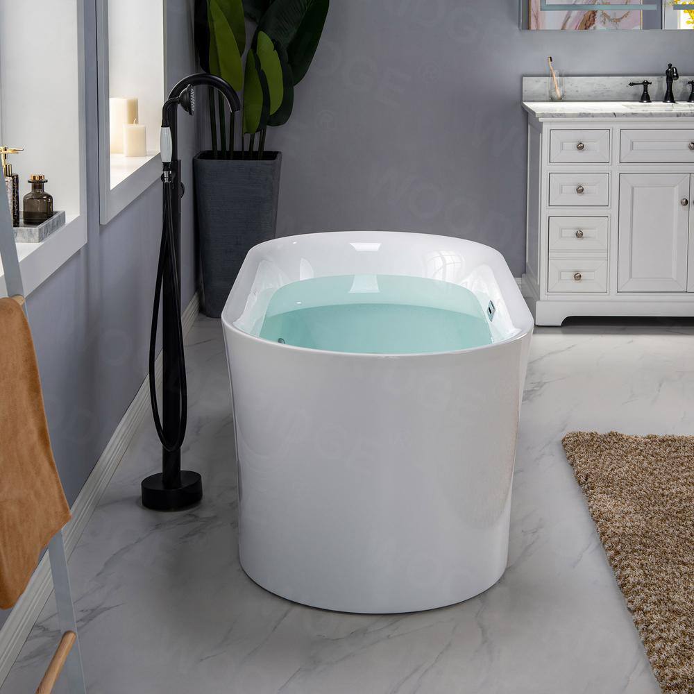 WOODBRIDGE 59 in. Acrylic Flatbottom Double Ended Air Bath Bathtub with Matte Black Overflow and Drain Included in White HBT6092