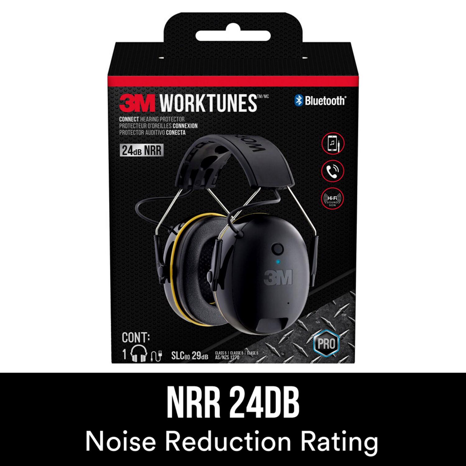 3M WorkTunes 24 dB Over-the-Head Hearing Protector Earmuff Black/Yellow 1 pair