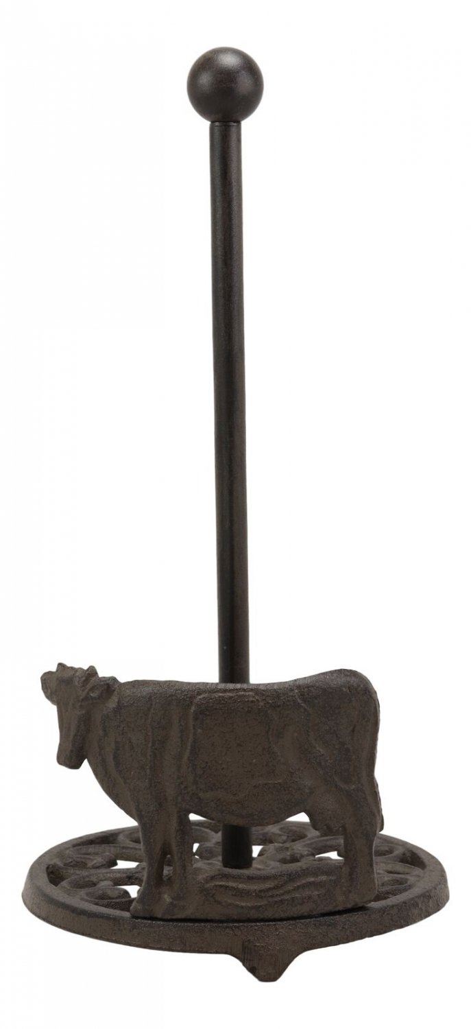 1 Cast Iron Rustic Holstein Cow With Scroll Art Kitchen Paper Towel Holder Stand EBR02