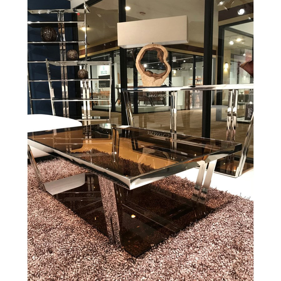 Simona Console Table  8Mm Brownish Gold Glass Top And Bottom   Contemporary   Console Tables   by Peachtree Fine Furniture  Houzz