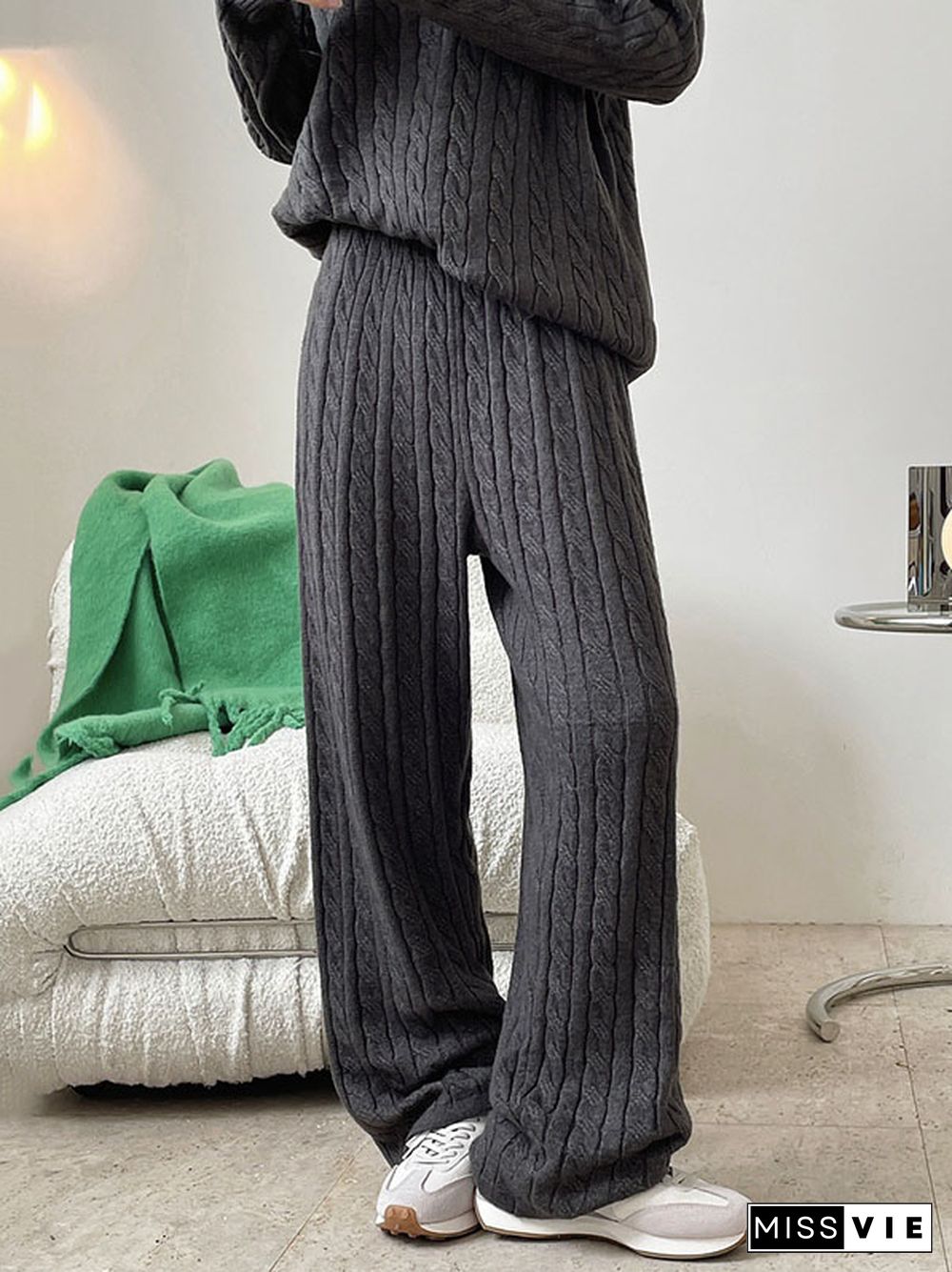 Original Creation Wide Leg Loose Jacquard Solid Color Casual Pants Bottoms