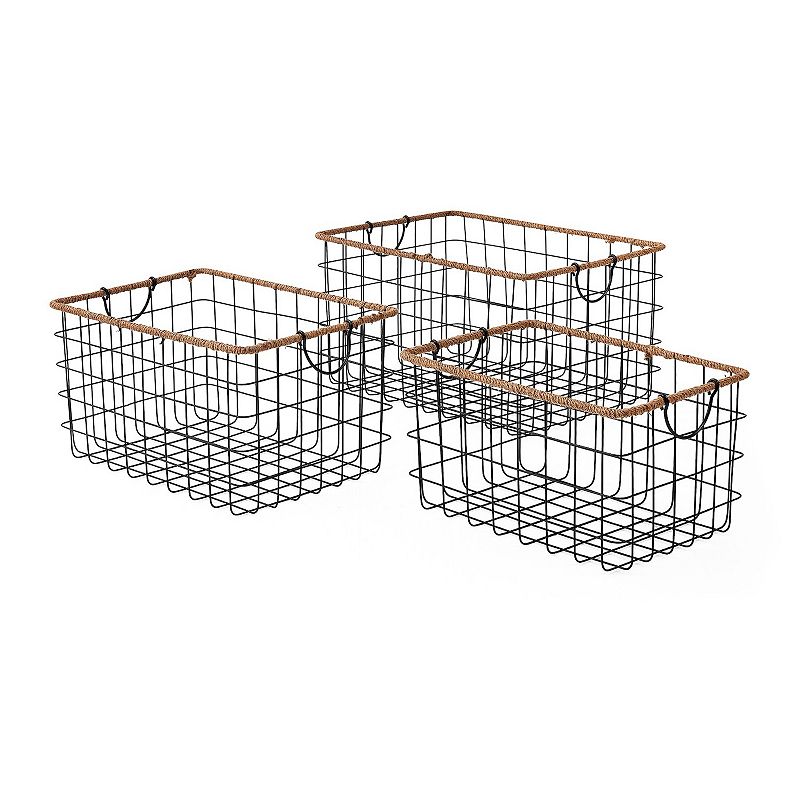 Saddle River Black Rectangular Grid Wire Baskets 3-pc. Set