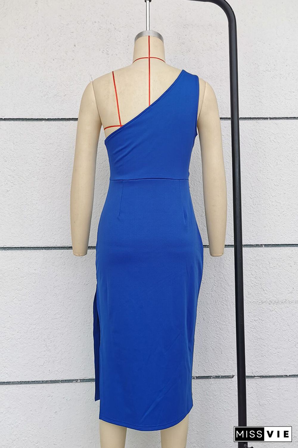 Plain One Shoulder Split Bodycon Dress Wholesale