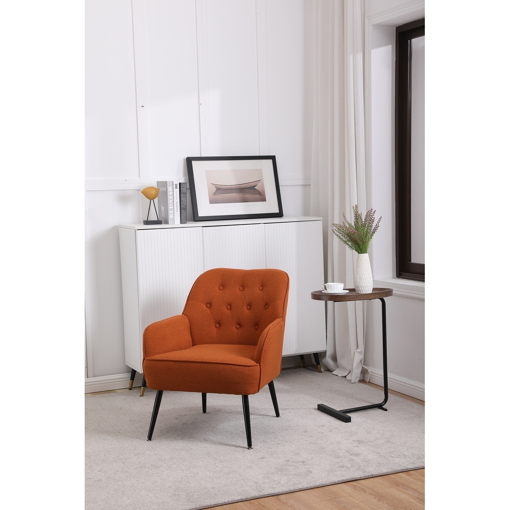 Modern Sloped Arms Armchair Orange Velvet Barrel Chair Lounge Chairs Button Tufted Dining Desk Chairs Single Sofa Side Chairs