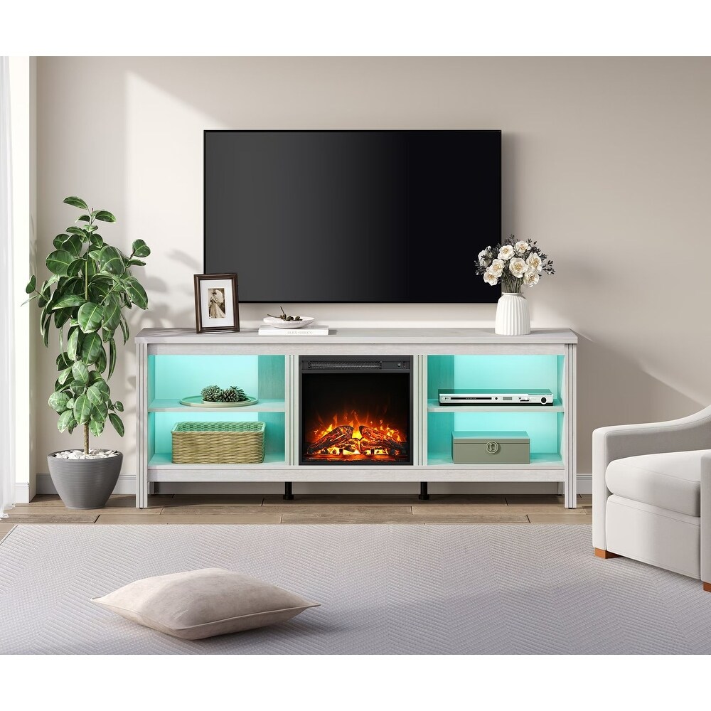 Wood Fireplace TV Stand for 75 Inch TV Entertainment Center  70 Inch