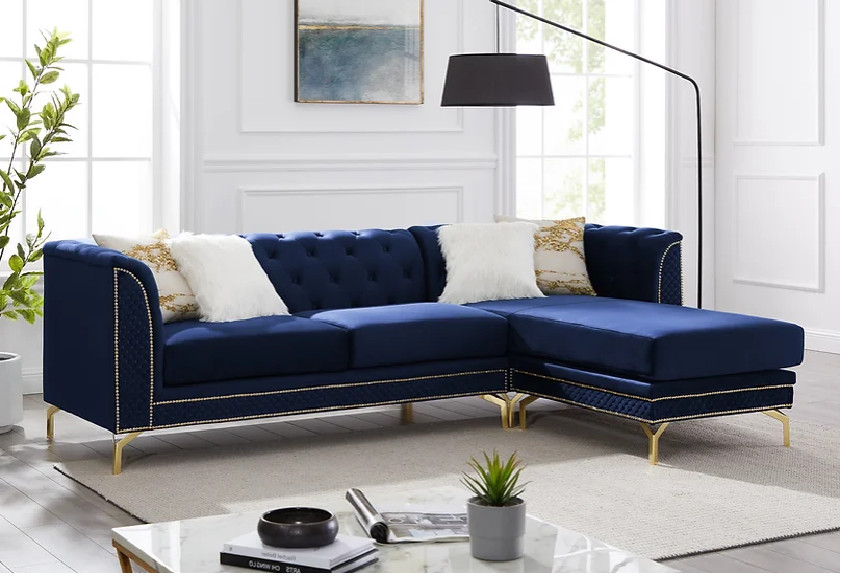 Florina Sectional Sofa With Pillows Upholstered  Velvet Fabric   Contemporary   Sectional Sofas   by Hollywood Decor  Houzz