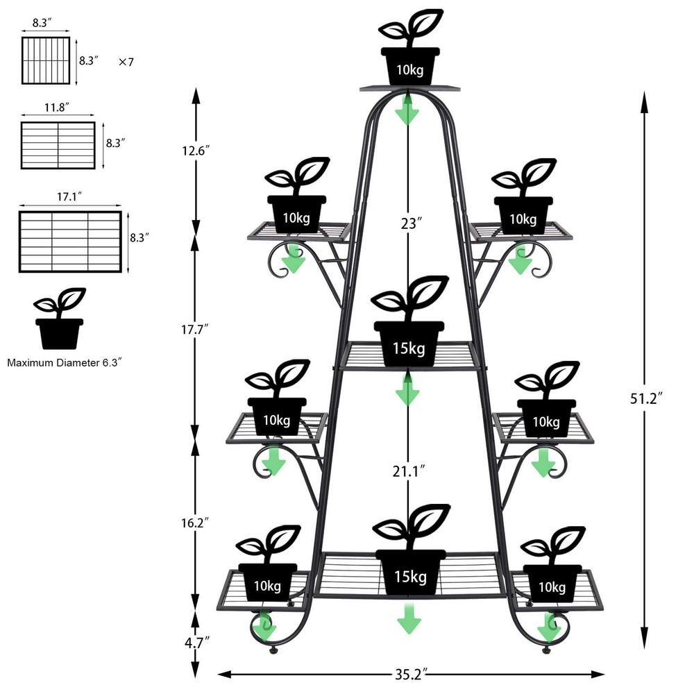 AESOME 50.6 in. x 36.5 in. x 9.8 in. Indoor Metal Plant Stand Planter Storage Rack Potted Plant Shelf Display Holder 9-Tier HJ468-V1