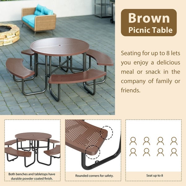 46-inch Coated Outdoor Top Round Portable Picnic Table - Overstock - 37500506