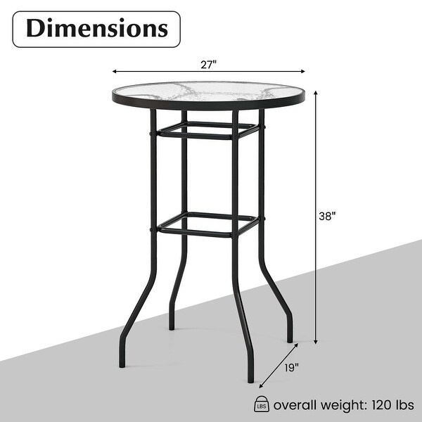 38'' Patio Round Counter Height Bar Table w/ Tempered Glass Tabletop