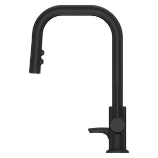 Pfister Zanna Single Handle Pull Down Sprayer Kitchen Faucet with Deckplate and Soap Dispenser in Matte Black F-529-7ZNRB