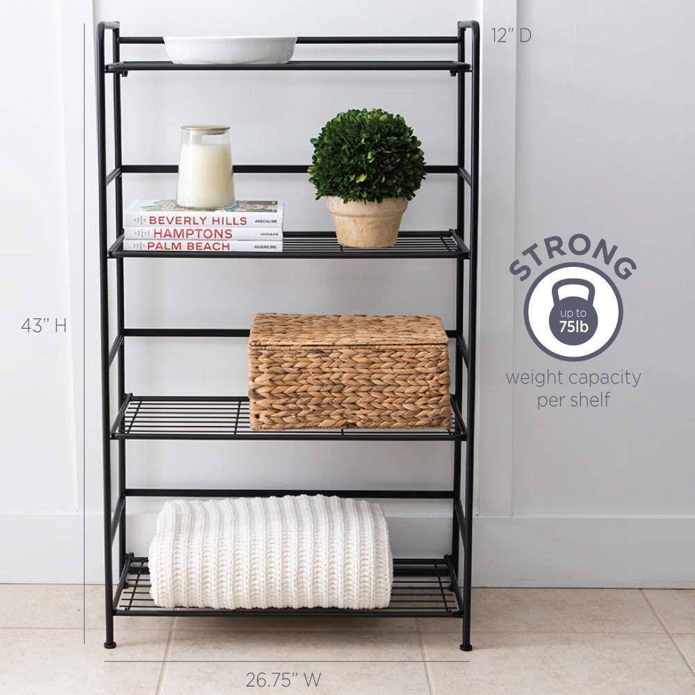 Flipshelf Black 4-Tier Metal Wire Shelving Unit (26.5 in. W x 43 in. H x 12 in. D) 38701