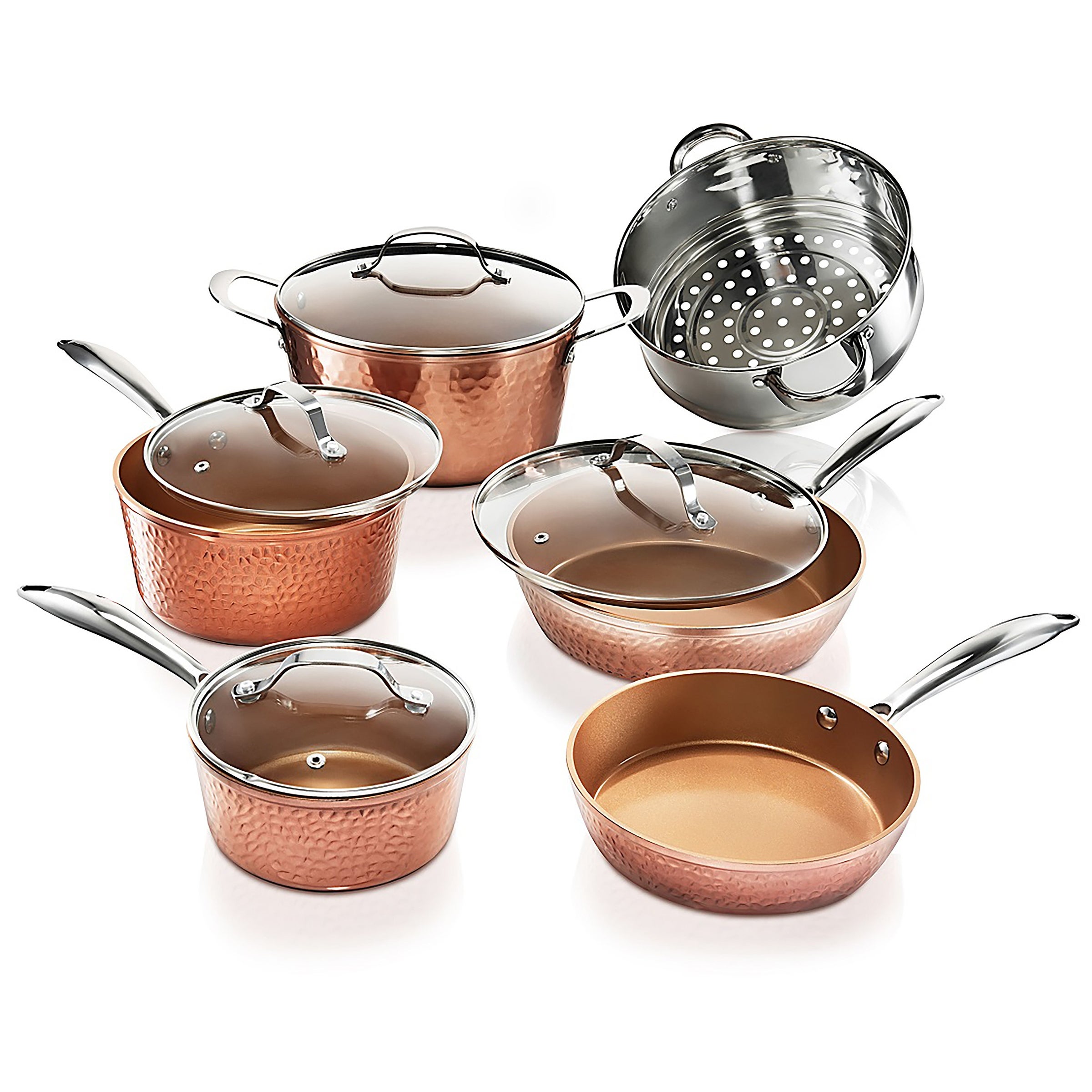 10 Piece Hammered Cookware Set， Oven Safe， Dishwasher Safe - Elegant Pots and Pans