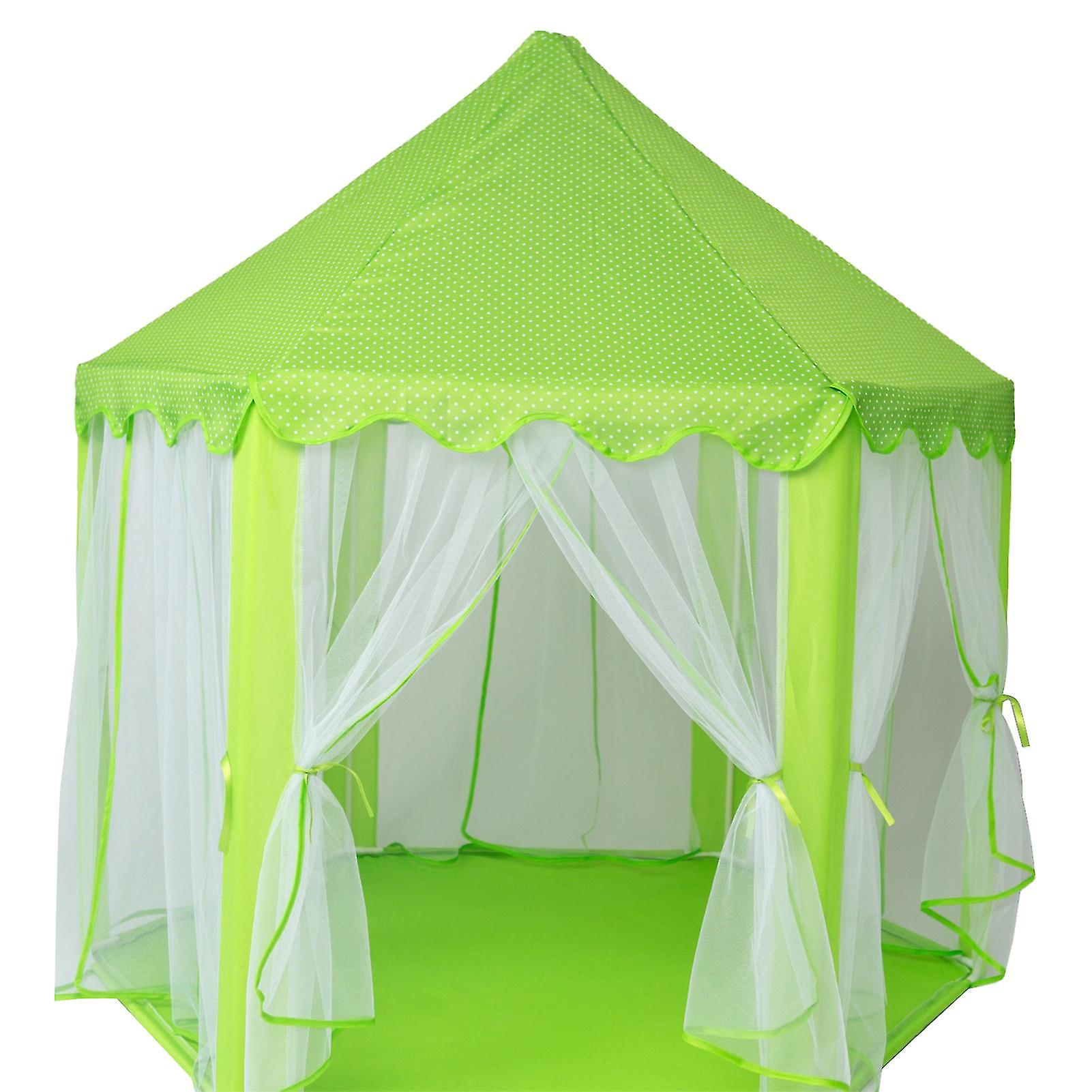 Castle Princess Tents for Kids Mesh Design Foldable Large Space Reinforced PVC Hexagonal Tents for Backyard Green