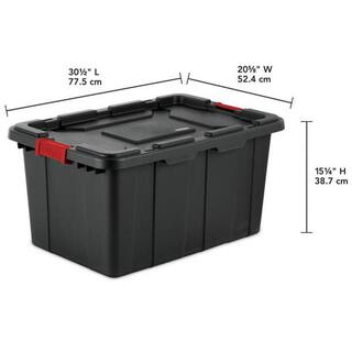 Sterilite 27-Gallon Durable Rugged Industrial Tote wRed Latches in Black (4 Pack) 4 x 14669004