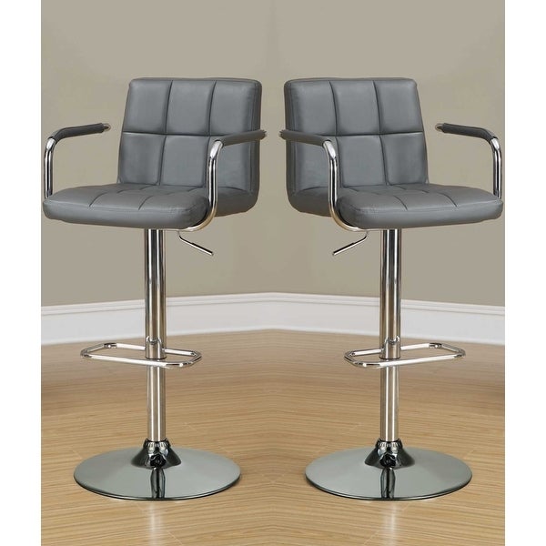 Modern Grey Leatherette Adjustable Swivel Stool with Chrome Pedestal Base