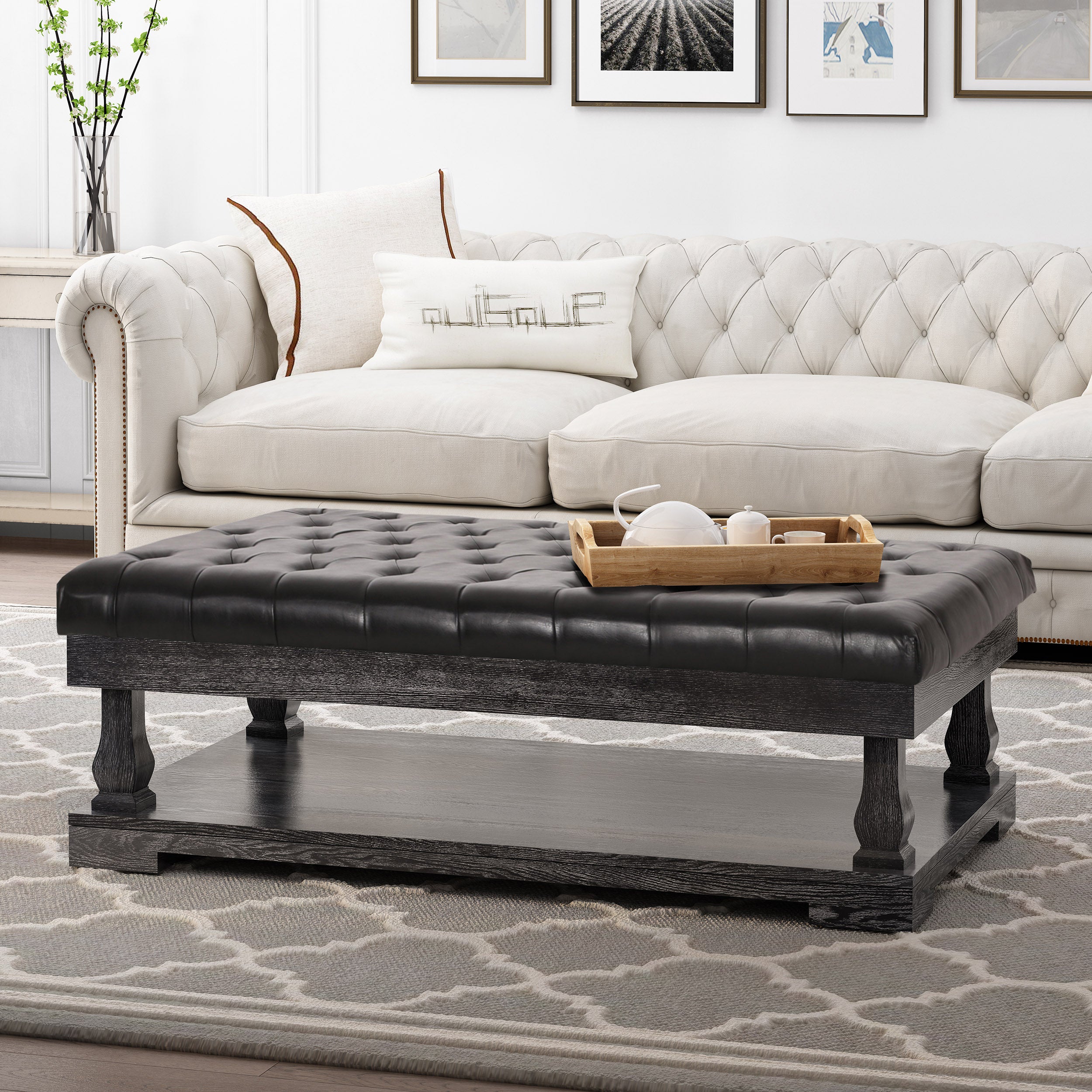 Leovanni Contemporary Fabric Rectangular Ottoman