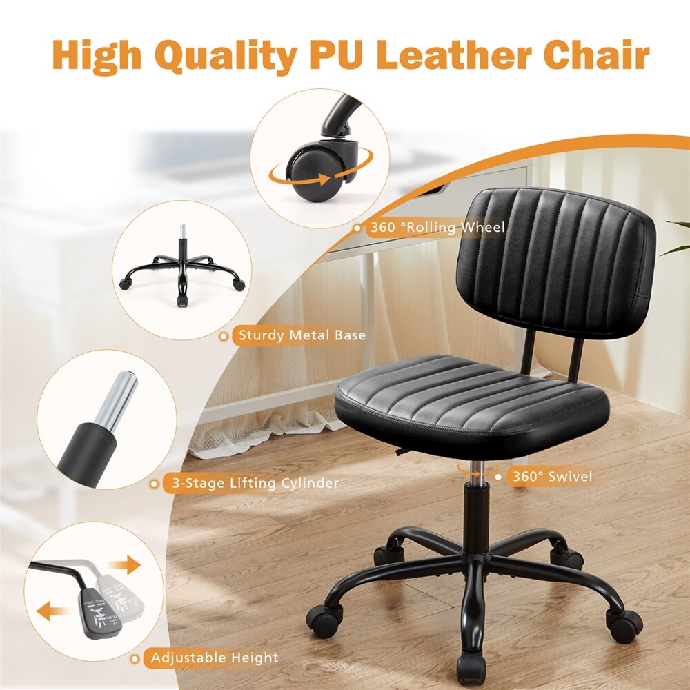 Leather Low Back Task Chair / Small Home Office Chair with Wheels