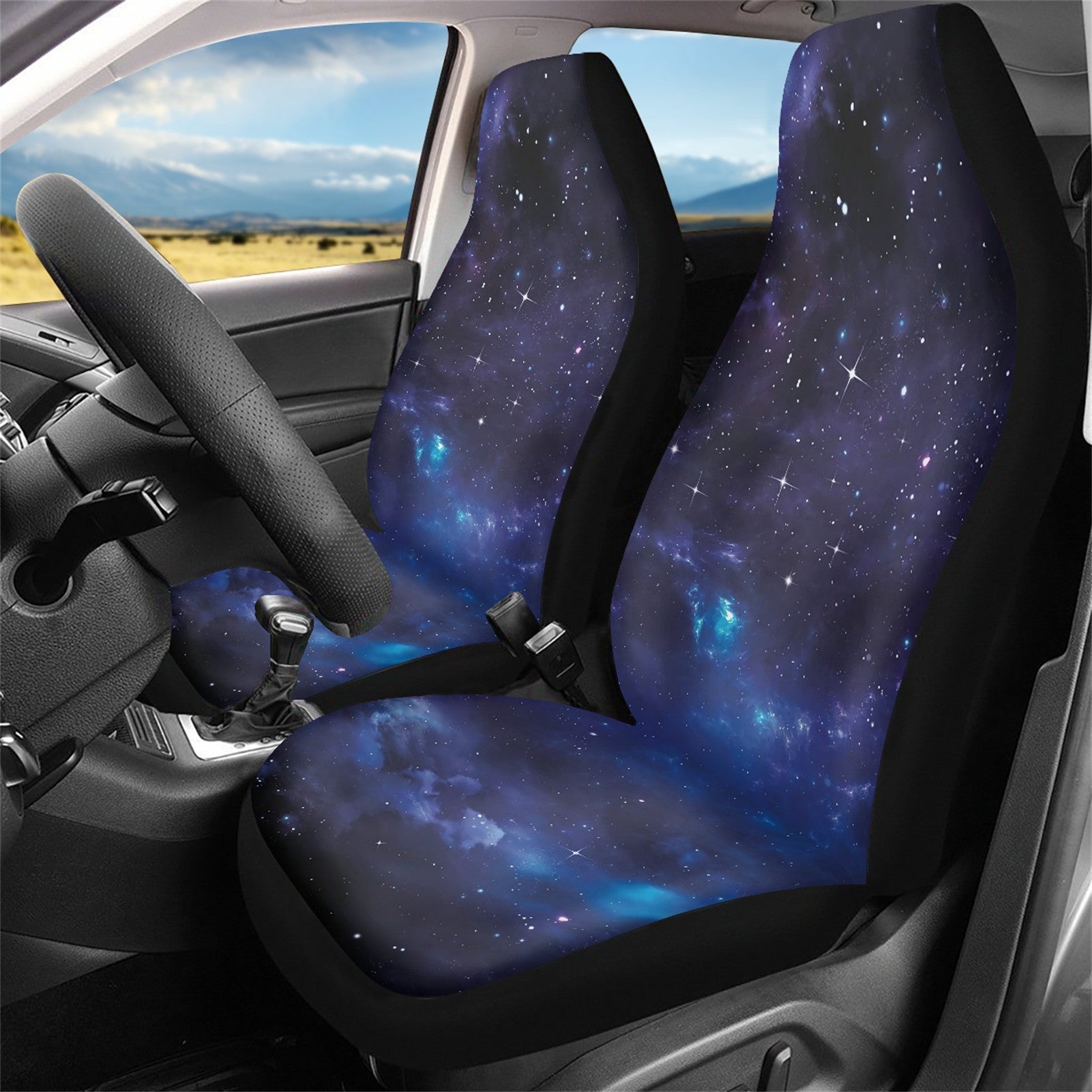 Xoenoiee Car Seat Covers for Front Seats， 2 Pack， Galaxy Pattern， Bucket Seat Cushion Protector， Universal Fits Most Car Truck Van and SUV