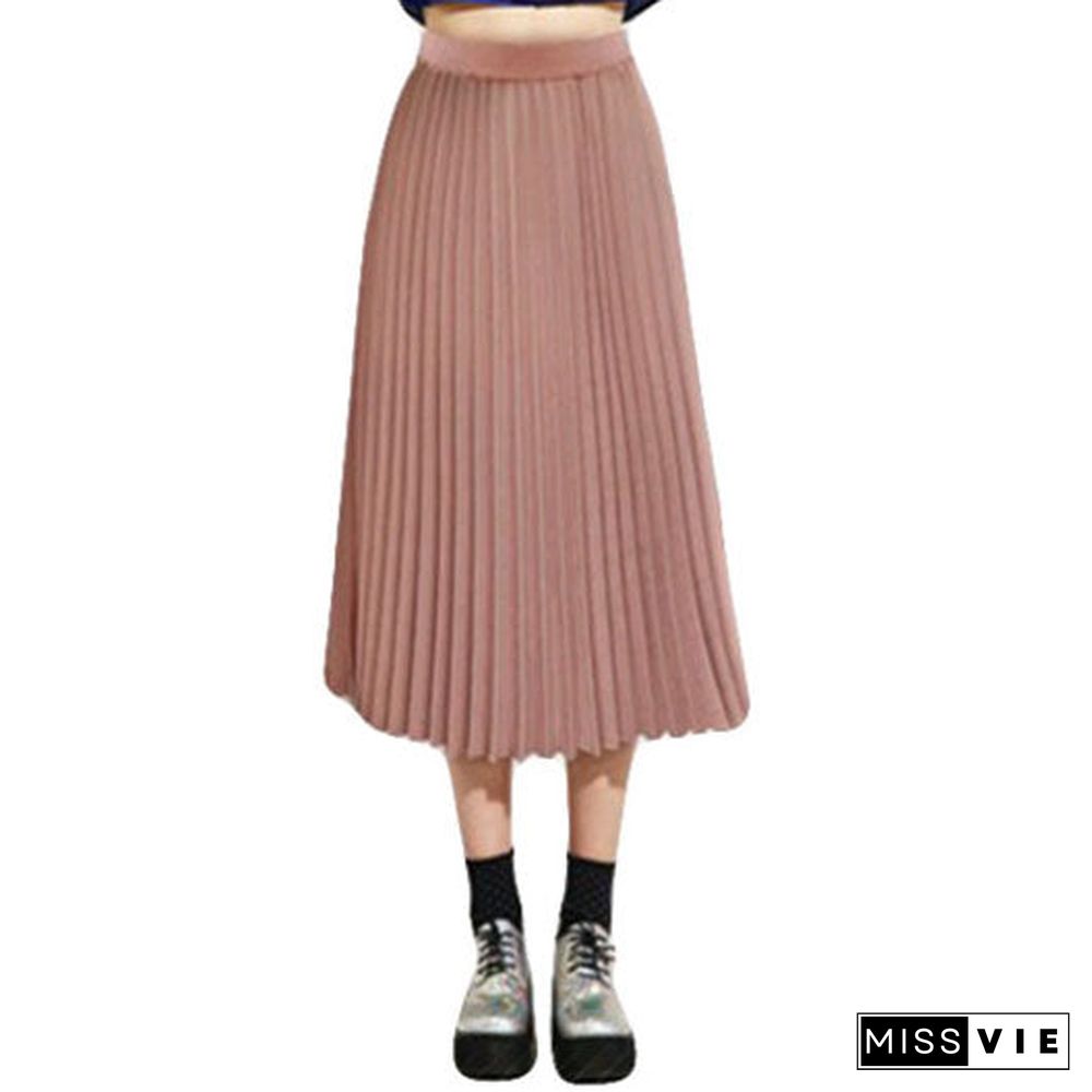 Classic Flowy Chiffon Pleated Midi Skirt Long Length