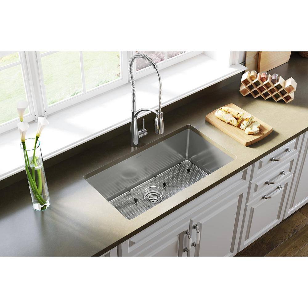 Elkay Crosstown Undermount Stainless Steel 33 in. Single Bowl Kitchen Sink with Bottom Grid and Drain EFRU311610TC