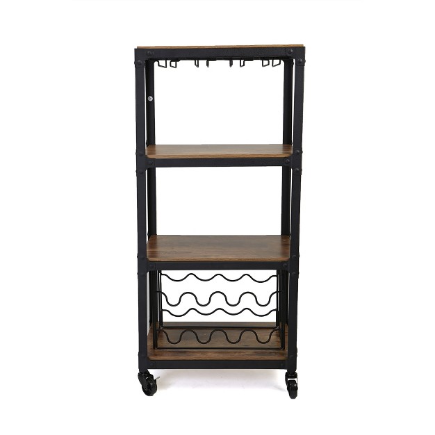 Mind Reader Rolling 4 tier Bar Cart With Wine Rack And Wine Glasses Storage