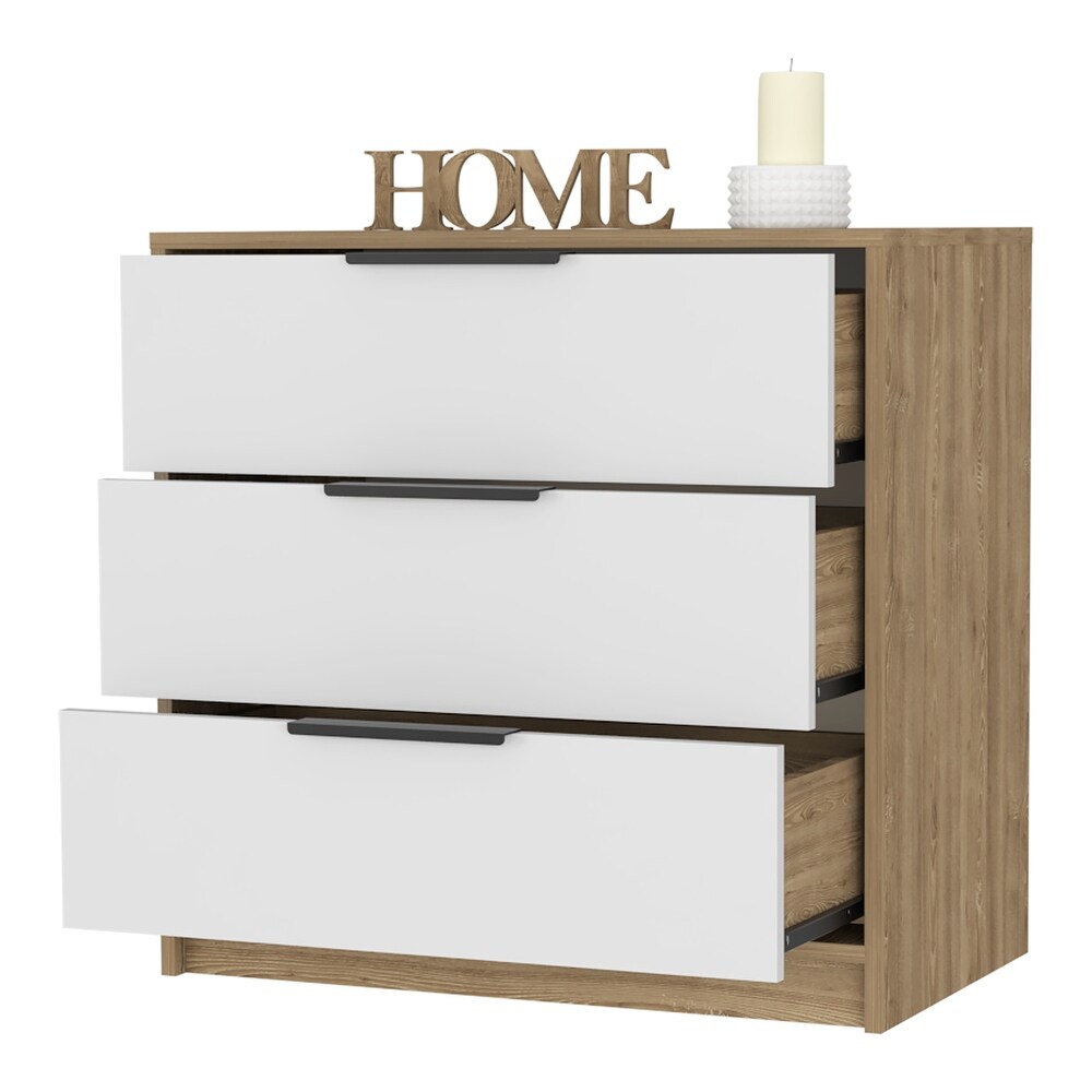 3 Drawer Dresser White and Light Oak