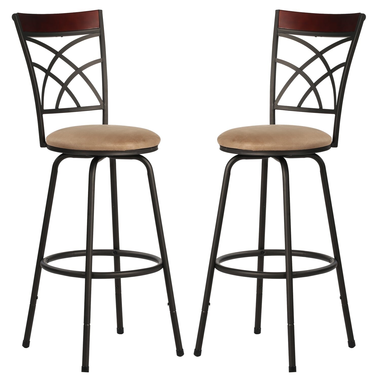 Bar Stools Adjustable Height Swivel Seat， Wood Top Rail Backrest， Set of 2