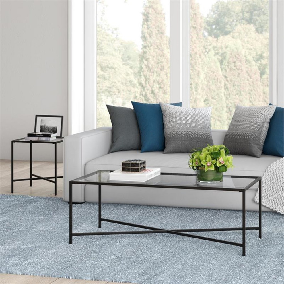 Maklaine Contemporary Coffee Table with Glass Top in Black/Bronze   Transitional   Coffee Tables   by Homesquare  Houzz