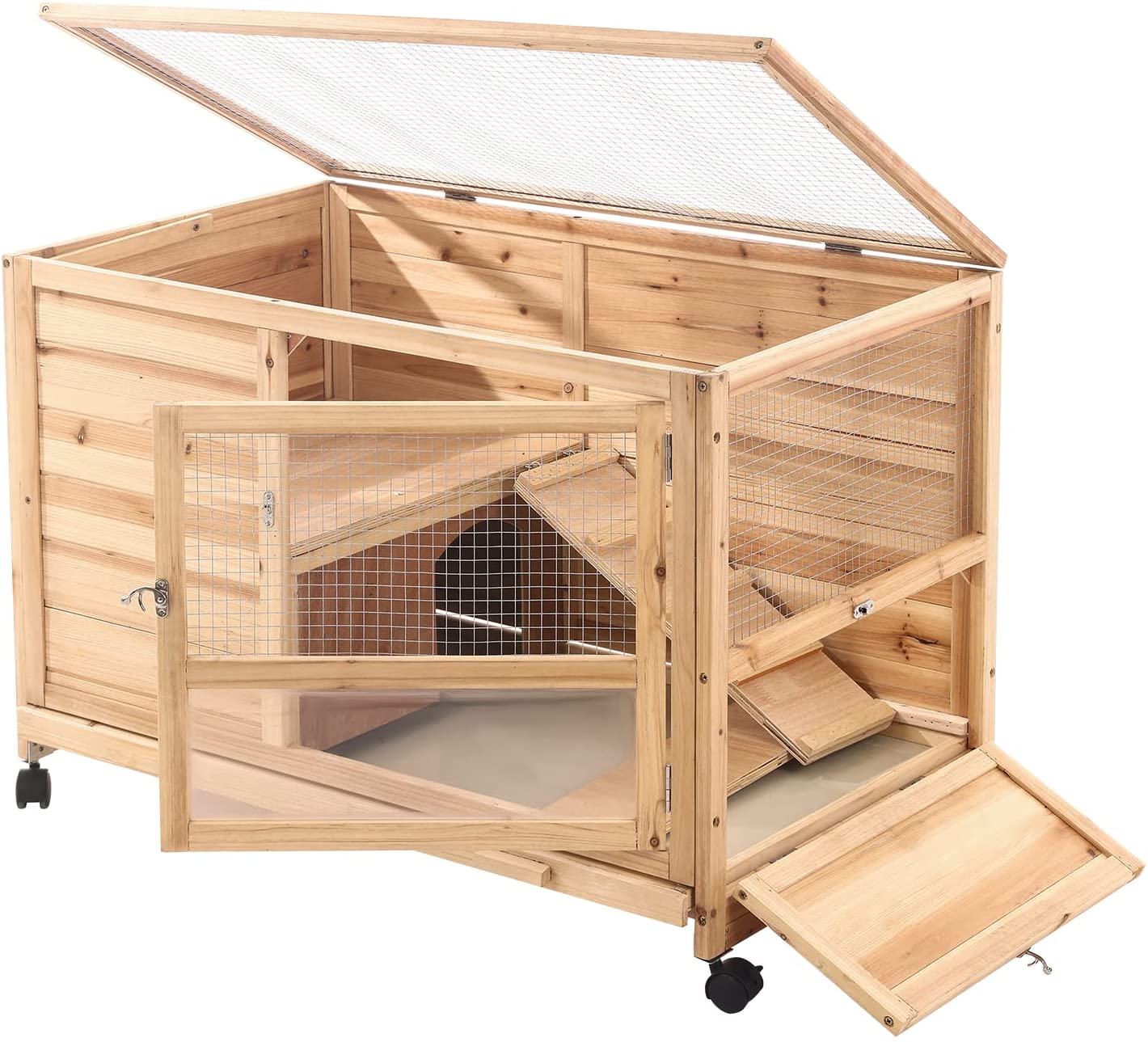 Yoleny Rabbit Hutch Wooden Bunny Hutch Indoor Rabbit Cage Outdoor， Guinea Pig Cage Hedgehog Cage Small Animal Cage