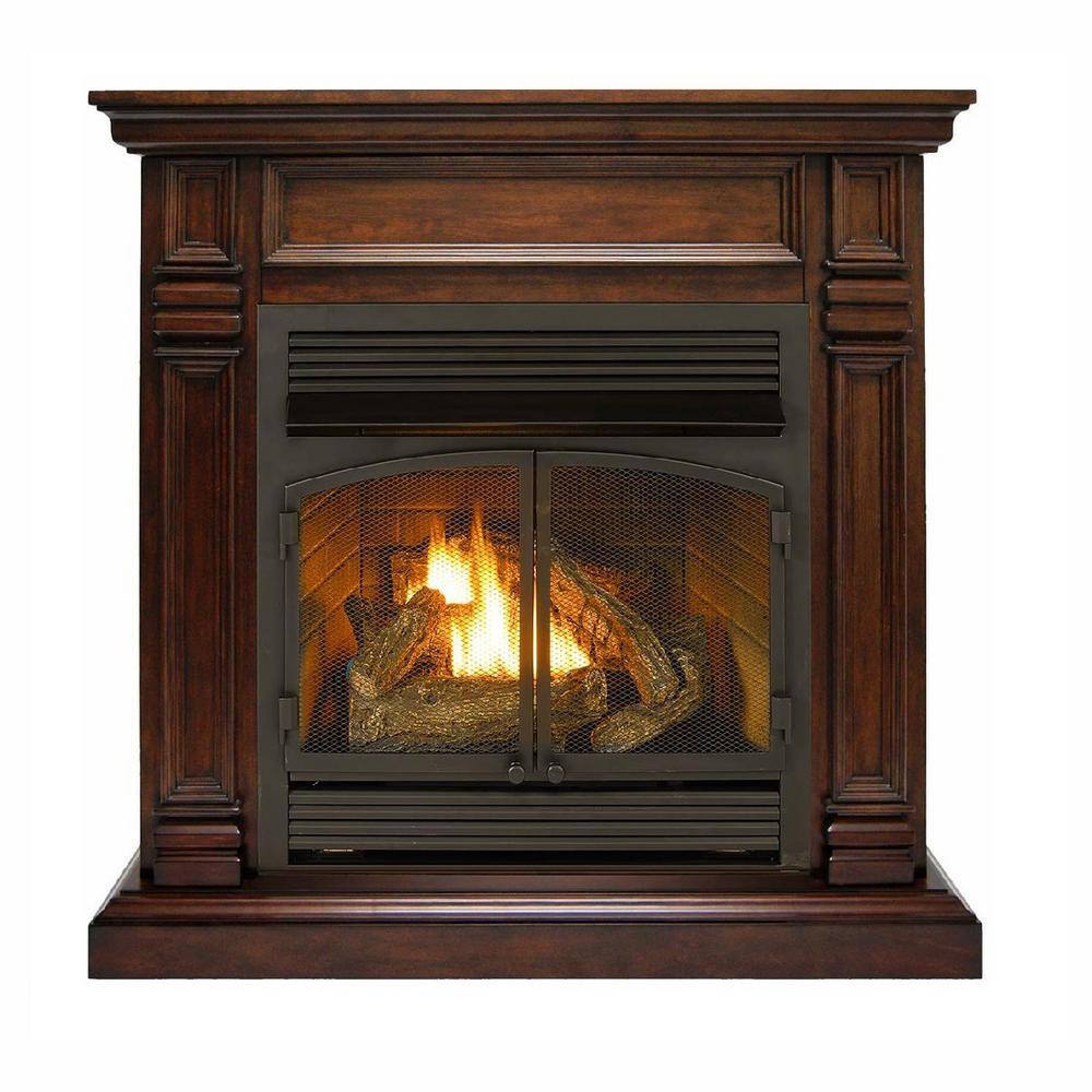 Duluth Forge 44 in. Ventless Dual Fuel Gas Fireplace in Walnut with Remote Control 170162