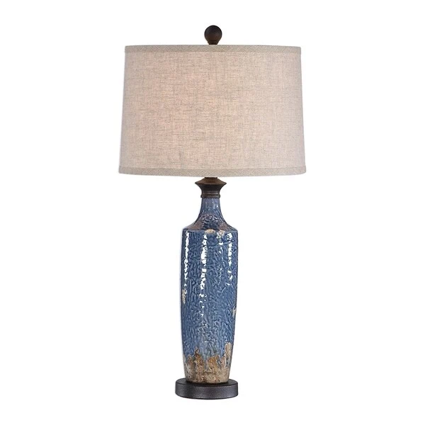 Copper Grove Bajze Blue Textured Ceramic Table Lamp with Distressing