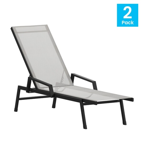 Set of 2 AllWeather Textilene Adjustable Chaise Lounge Chairs with Arms