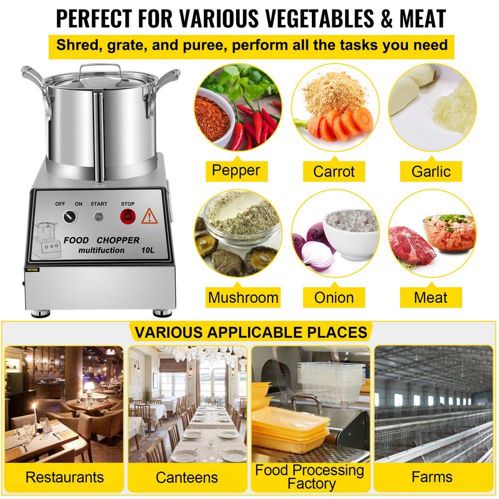 VEVOR 42-Cup Capacity Commercial Food Processor Grain Mill Electric Food Cutter 1400 RPM Stainless Steel Food Processor FSJQS810QSJ10L001V1