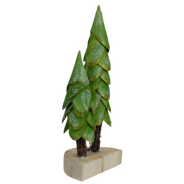 Brown And Green Christmas Trees On A Wooden Base Tabletop Decor