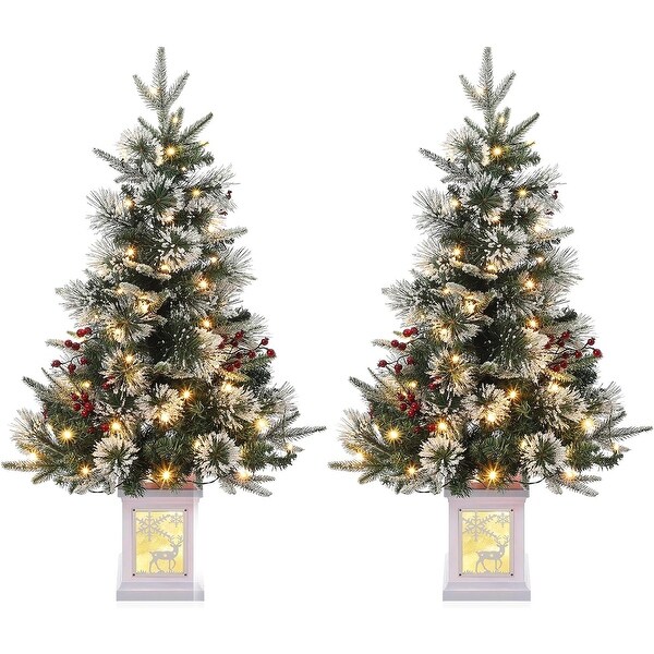 2 Pcs 3ft PreLit Mini Artificial Christmas Tree with LED Lights