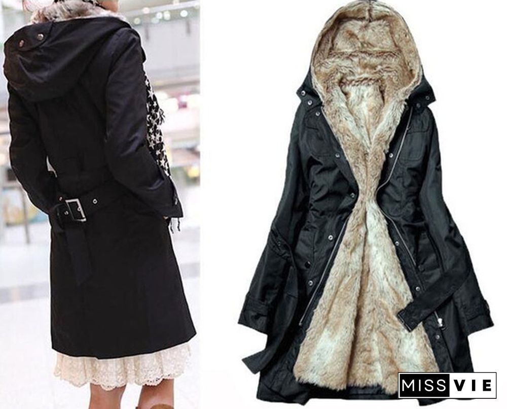 Winter Women's Fur Hood Coats Jacket Women Long Loose Warm Cotton-padded Parka Outerwear Snow Wear