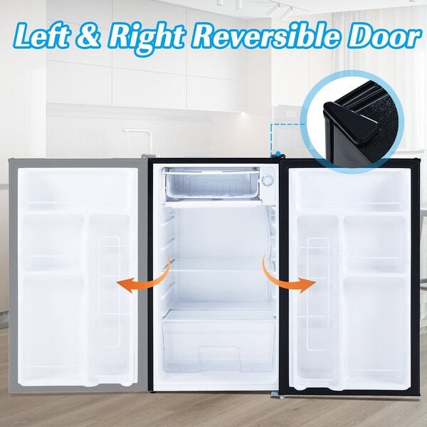 3.2 Cu.ft Mini Fridge with Reversible Door， Refrigerator with Freezer - 18.5''(L) x 17.32''(W) x 32.48''(H)