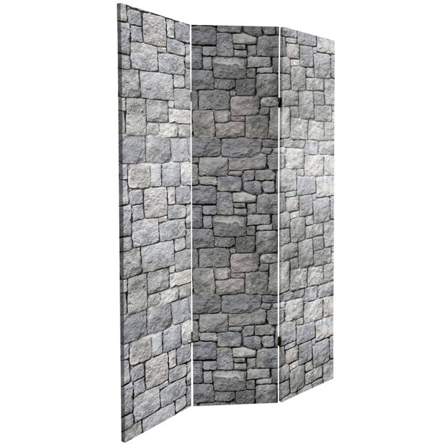 Double Sided Medieval Stone Canvas Room Divider Gray Oriental Furniture