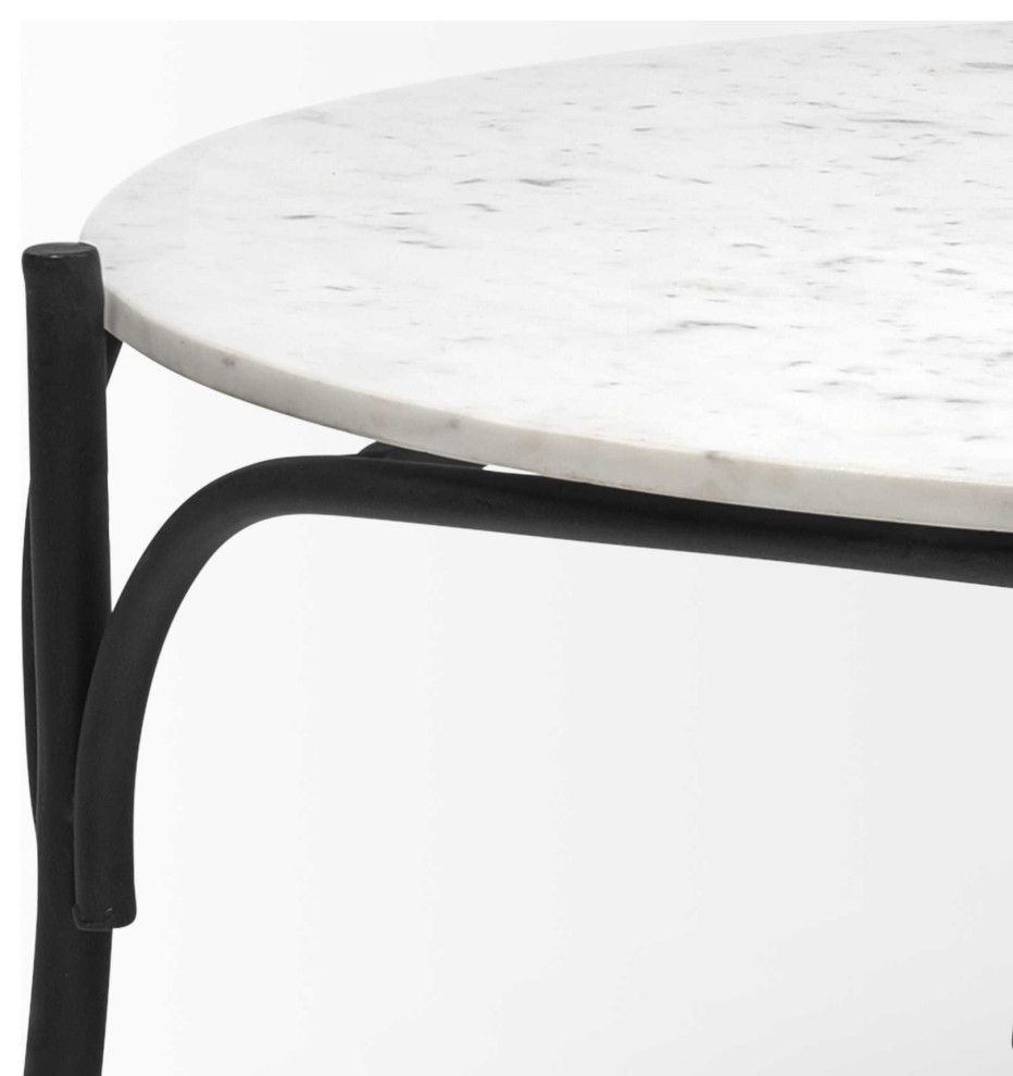 HomeRoots 36 quotRound White Marble Top Black and Metal Base Coffee Table   Transitional   Coffee Tables   by UStradeENT LLC  Houzz