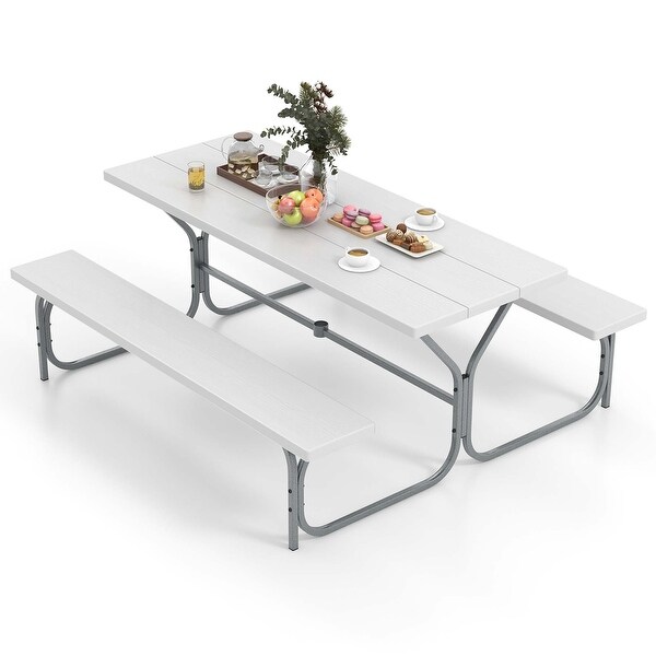 Costway 6 FT Picnic Table Bench Set Outdoor Dining Table and 2 Benches