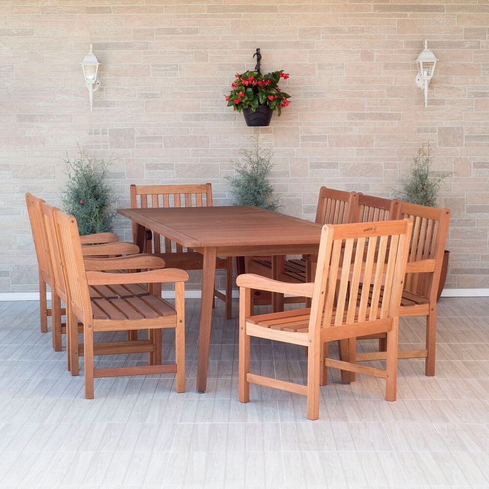 Amazonia Erchie 9 piece Eucalyptus Rectangular Patio Dining Set   9pc