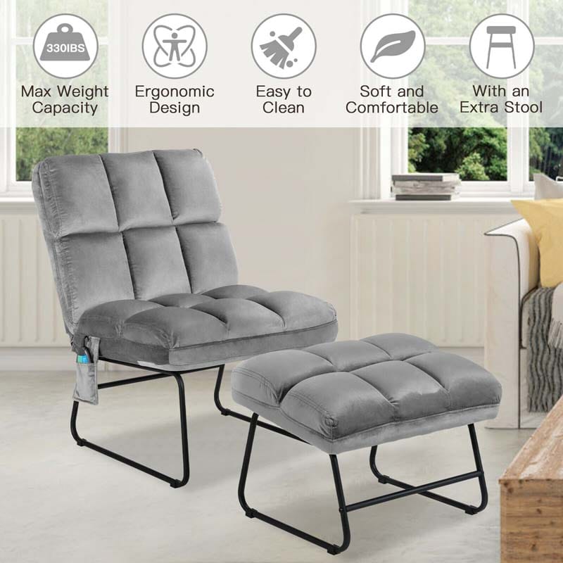 Massage Velvet Accent Sofa Chair with Ottoman, Electric Massage Couch for Living Room