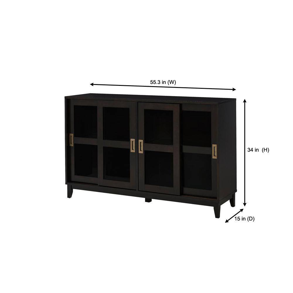 Home Decorators Collection Canonbury Ebony Brown Wood Buffet Table with Glass Doors (55.30 in. W x 34 in. H) SK19239Dr1-E