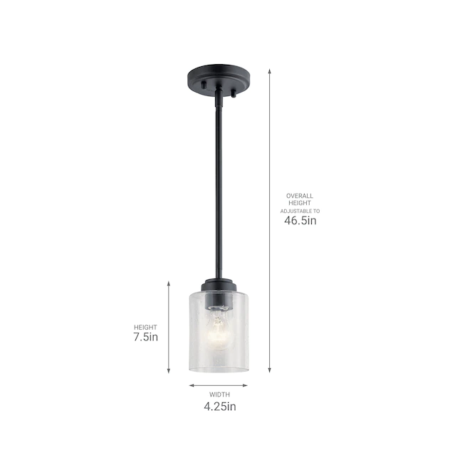 Kichler 44032BK Winslow Black Modern/Contemporary Seeded Glass Cylinder Mini Pendant Light