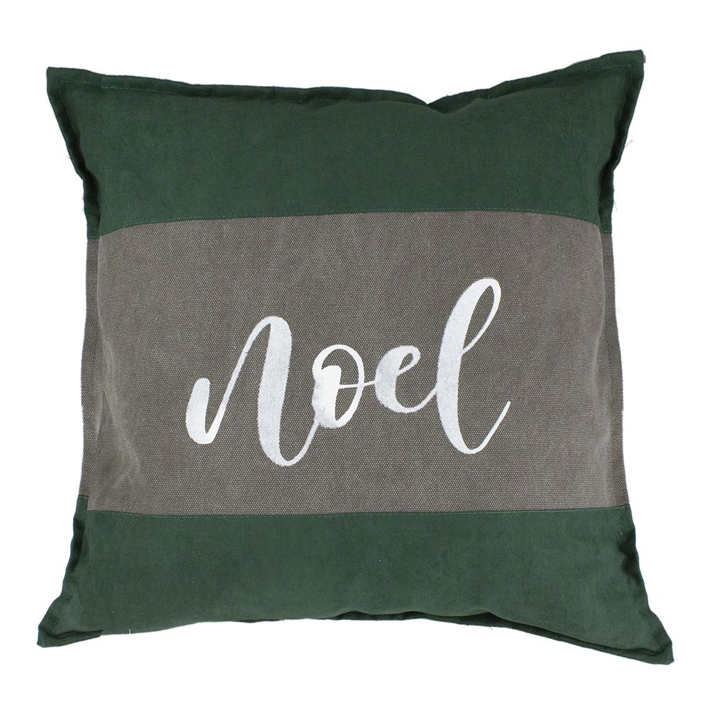 18 Green and Brown Suede Noel Christmas Throw Pillow