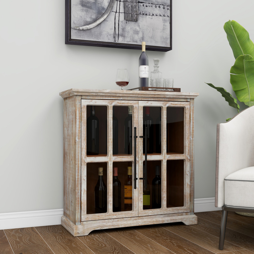 Farmhouse Rectangular Brown Wood and Glass 2 Door Cabinet   Farmhouse   Accent Chests And Cabinets   by Brimfield  ampMay  Houzz